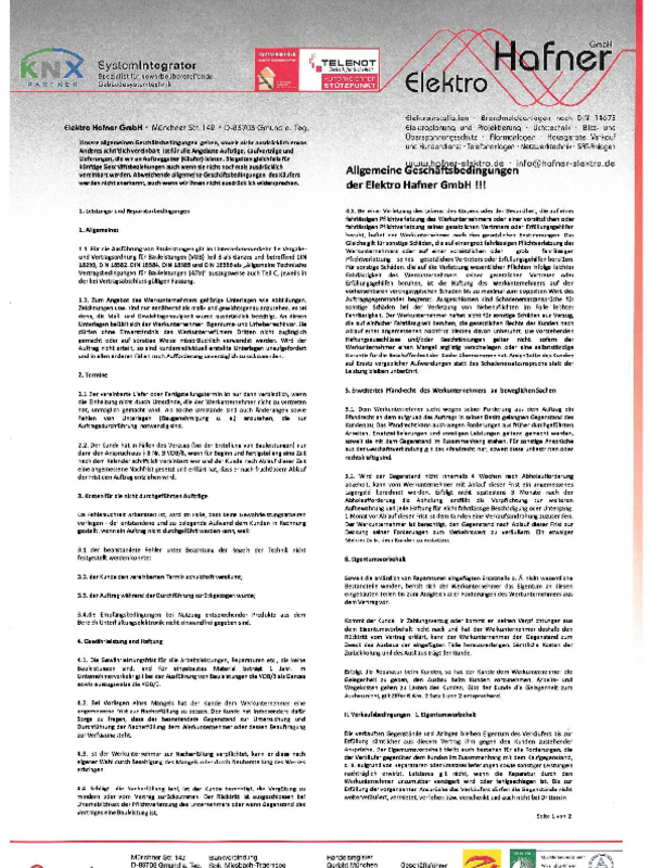 Allgemeine Geschäftbedingungen bei Elektro Hafner GmbH in Gmund am Tegernsee