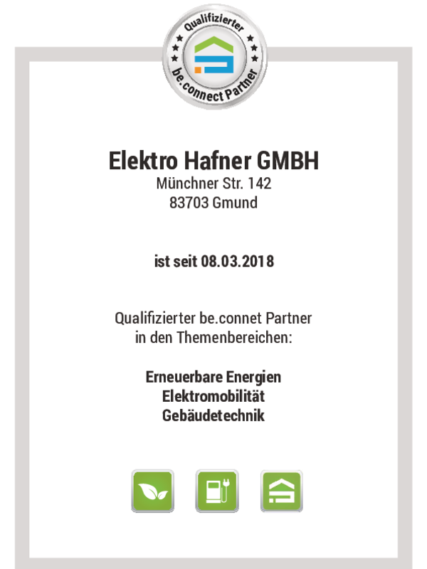 Urkunde be.connect bei Elektro Hafner GmbH in Gmund am Tegernsee