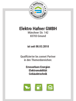 Urkunde be.connect bei Elektro Hafner GmbH in Gmund am Tegernsee